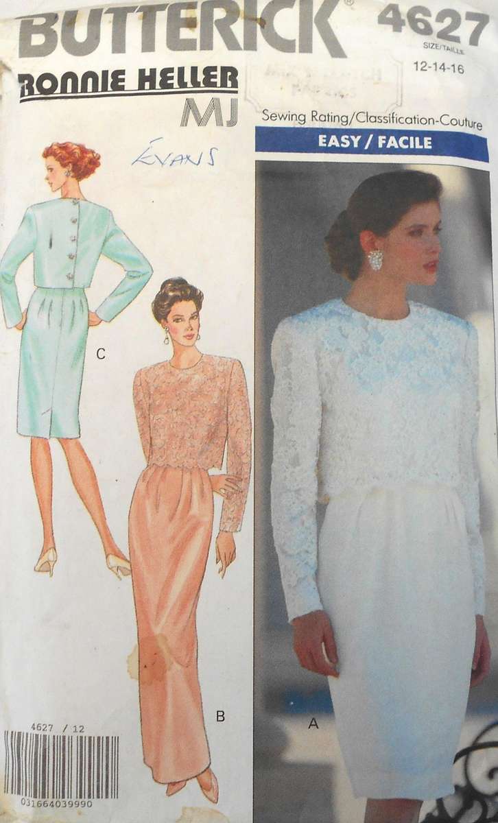 BUTTERICK 4627 TOP & DRESS SIZE 12-14-16 COMPLETE-CUT TO 14
