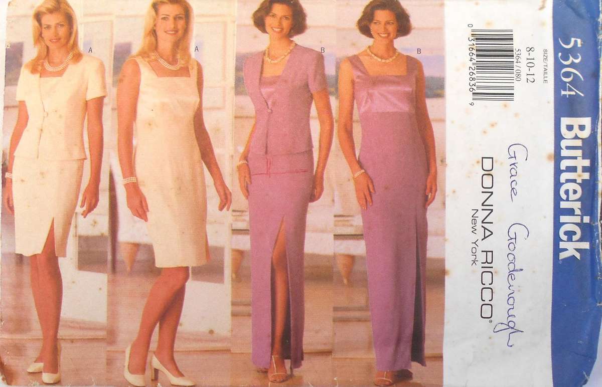 BUTTERICK 5364 SEMI FITTED JACKET & LINED DRESS SIZE 8-10-12 COMPLETE-CUT TO 12