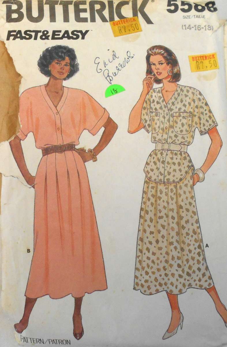 BUTTERICK 5588 TOP & SKIRT SIZE 14-16-18 COMPLETE-CUT TO 18