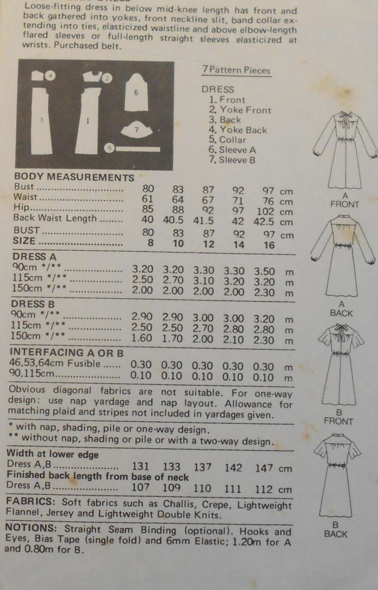 BUTTERICK 6008 LOOSE FITTING DRESS SIZE 10 COMPLETE