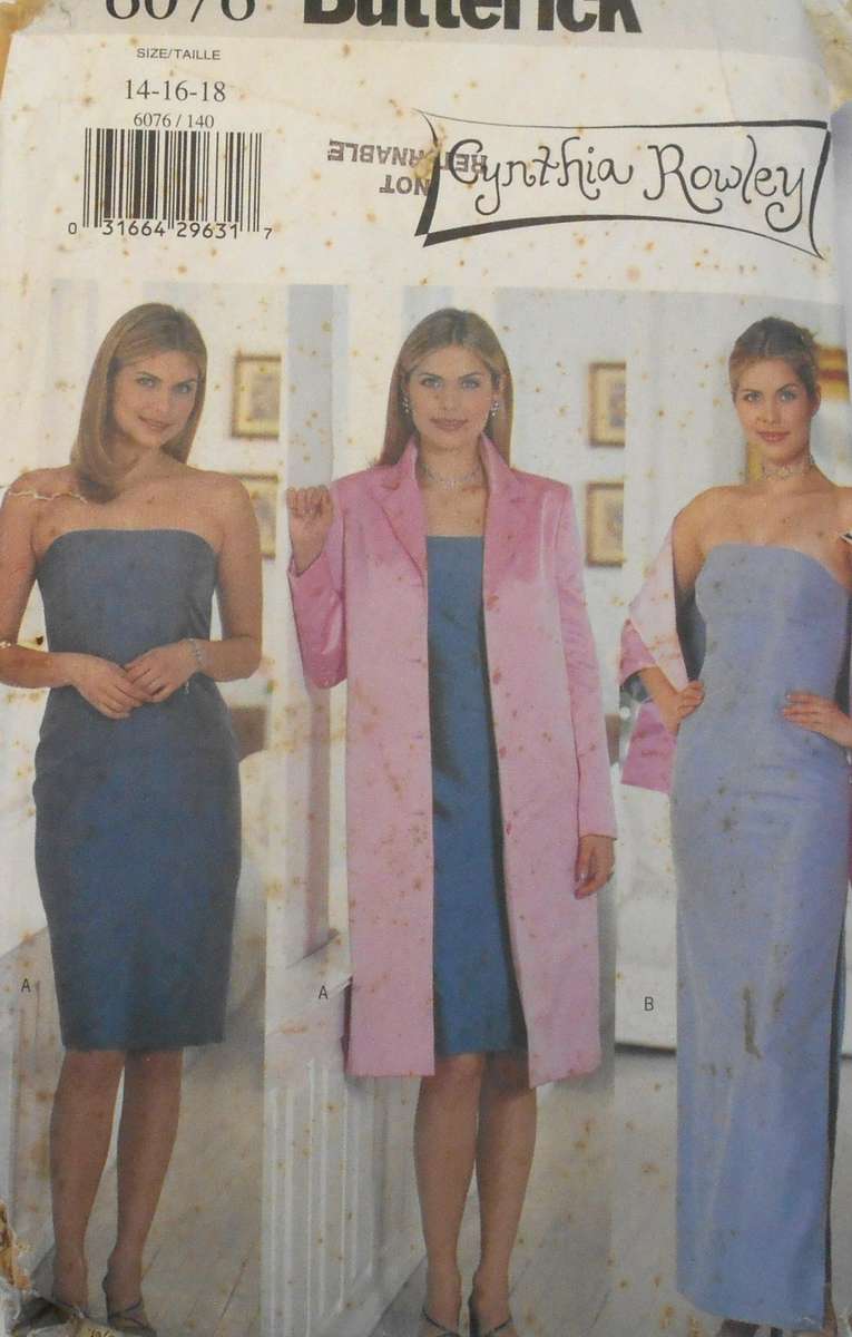 BUTTERICK 6076 LOOSE FITTING LINED JACKET-CLOSE FITTING LINED DRESS SIZE 14-16-18 COMPLETE-CUT TO 18