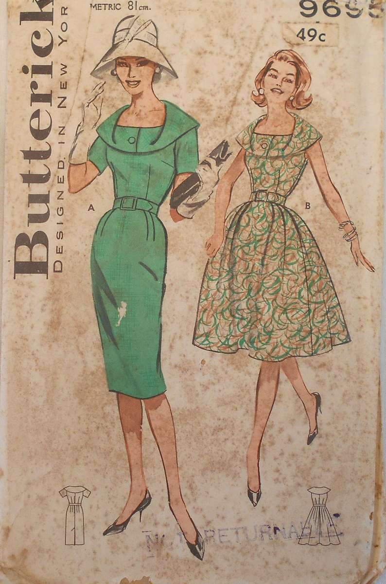 V/VINTAGE BUTTERICK 9695 DRESS WITH DRAPED COLLAR SIZE 12 BUST 32 COMPLETE-UNCUT-F/FOLDED