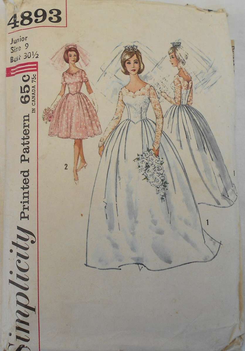 VINTAGE SIMPLICITY 4893 BRIDES DRESS & BRIDEMAID DRESS SIZE 9 BUST 30 1/2" COMPLETE