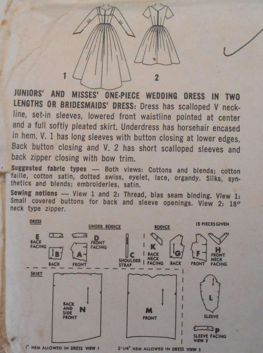VINTAGE SIMPLICITY 4893 BRIDES DRESS & BRIDEMAID DRESS SIZE 9 BUST 30 1/2" COMPLETE