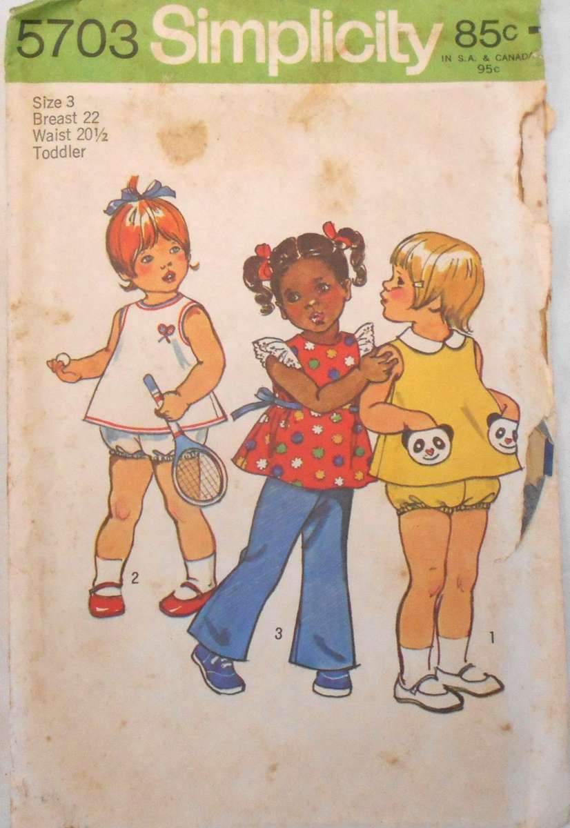 SIMPLICITY 5701 TODDLER TOP WITH TEDDY POCKETS-BLOOMERS PANTS SIZE 3 YEARS BREAST 22 COMPLETE