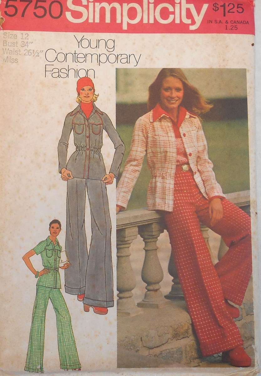 SIMPLICITY 5750 UNLINED SHIRT/JACKET & PANTS SIZE 12 BUST 34 COMPLETE-UNCUT-F/FOLDED