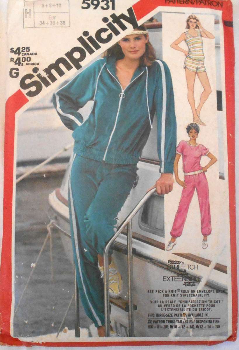 SIMPLICITY 5931 TRACKSUIT PANTS-SHORTS-PULLOVER TOPS-UNLINED JACKET SIZE 6-8-10 COMPLETE-CU T TO 8