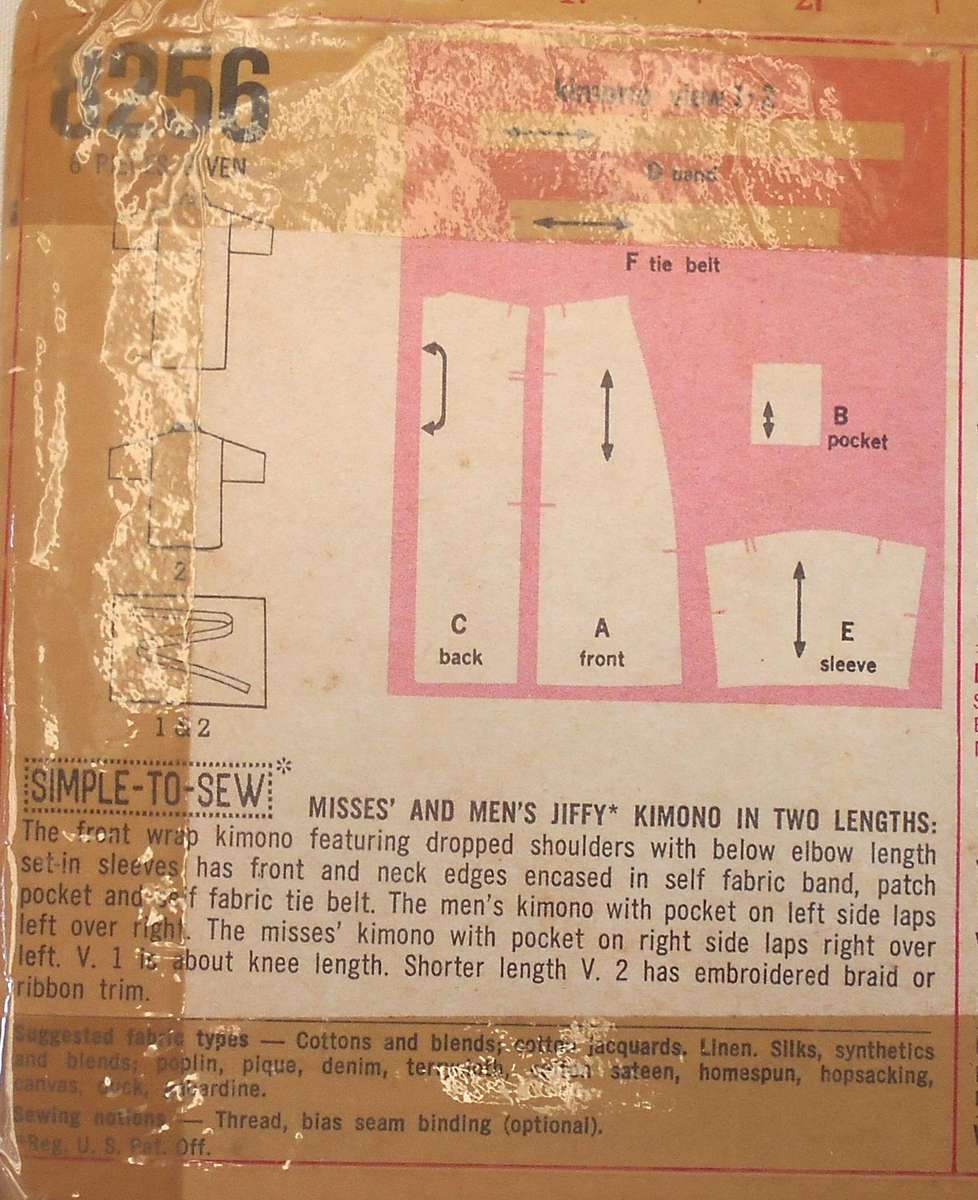 VINTAGE SIMPLICITY 8256 KIMONO IN 2 LENGTHS SIZE MEDIUM 38-40 COMPLETE