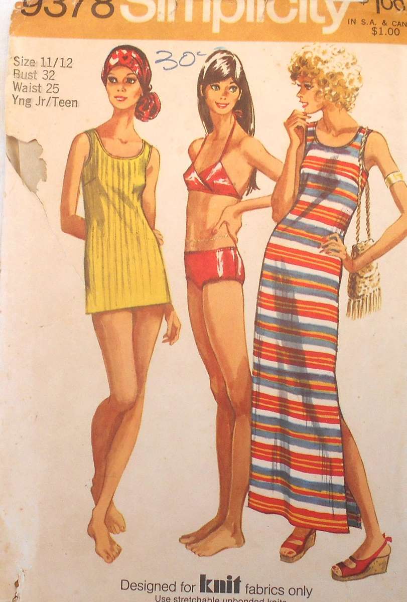 VINTAGE SIMPLICITY 9378 DRESS-TOP-BIKINI SIZE 11/12 BUST 32 COMPLETE
