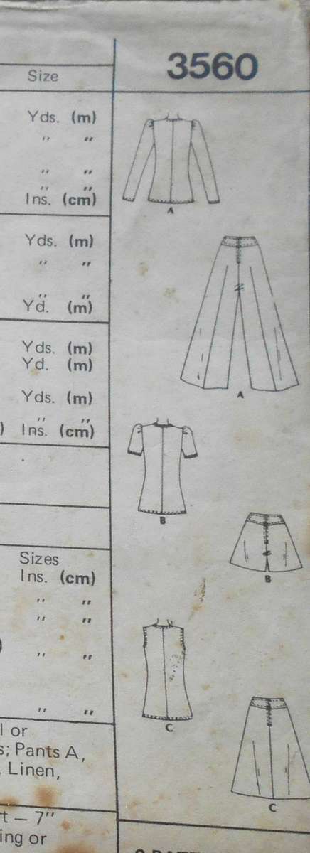 VINTAGE McCalls 3560 TOP-PANTS-SHORTS-SKIRT SIZE 10 BUST 32 1/2" COMPLETE