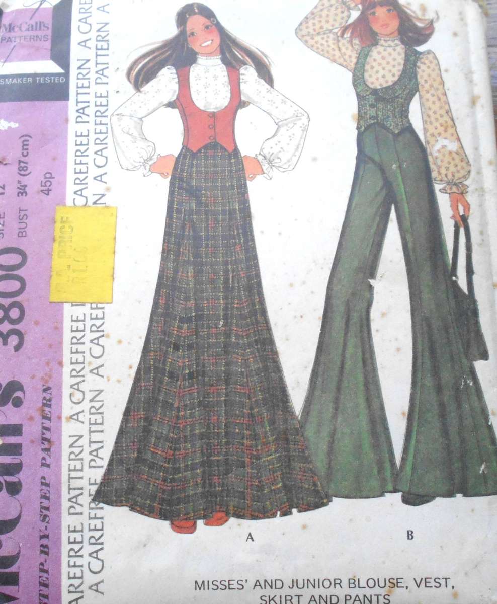 VINTAGE McCalls 3800 BLOUSE-WAISTCOAT-SKIRT-PANTS SIZE 12 BUST 34" COMPLETE