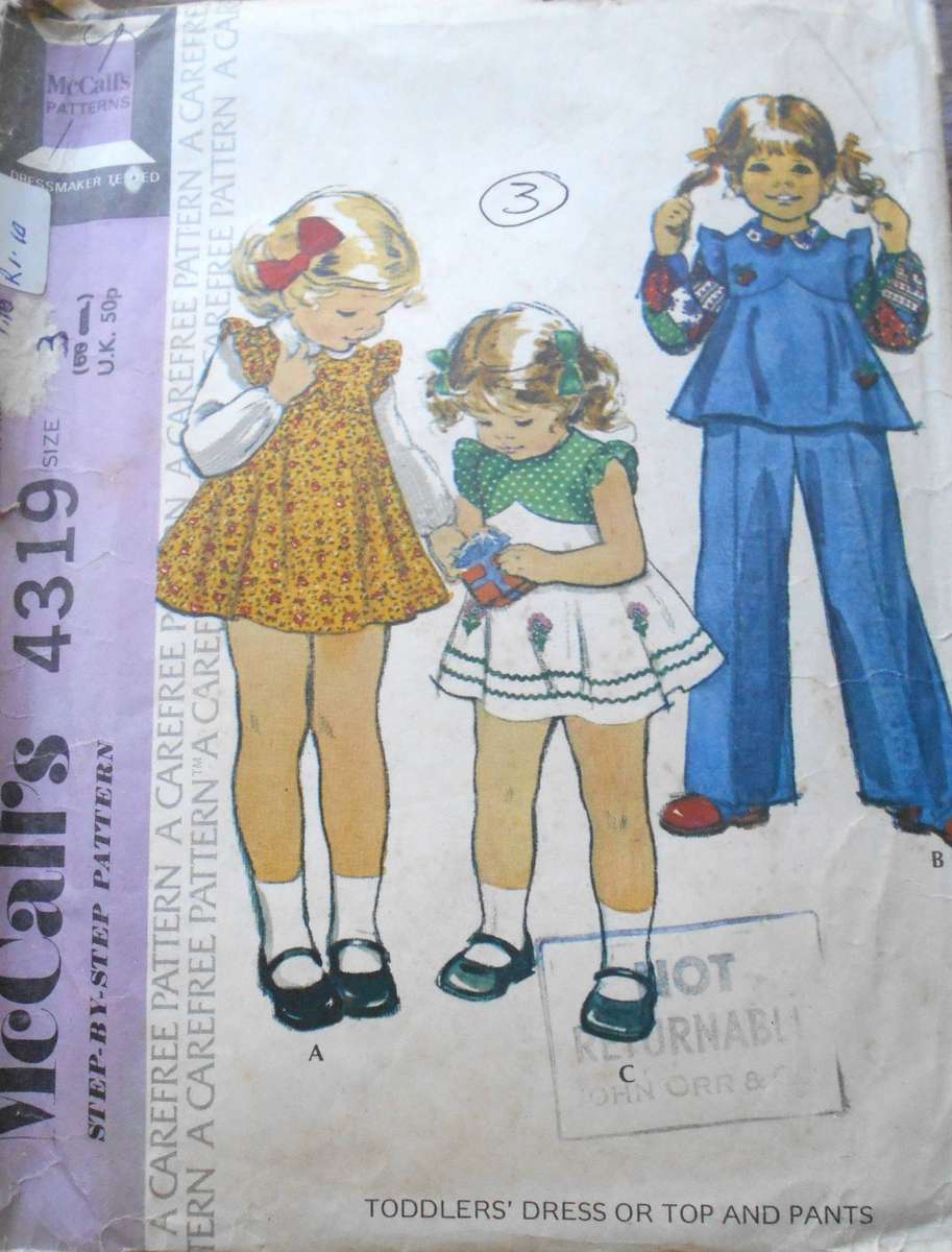 McCalls 4319 TODDLERS DRESS-TOP-PANTS SIZE 3 YEARS COMPLETE