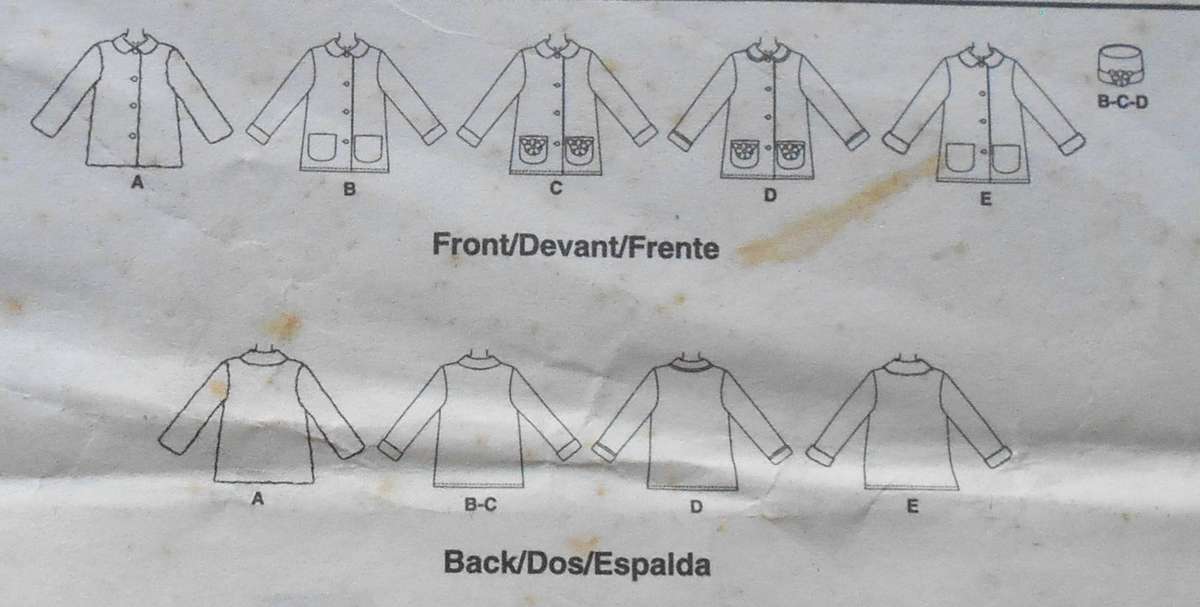 McCalls M4961 GIRLS UNLINED FLEECE COATS & HATS SIZE XS-S (3-6 YEARS) COMPLETE-CUT TO 5-6 YEARS