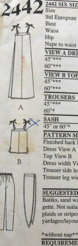 STYLE 2442 SHOE STRING STRAP TOP-DRESS -PANTS-SASH SIZE 6-16 COMPLETE-CUT TO 12/14