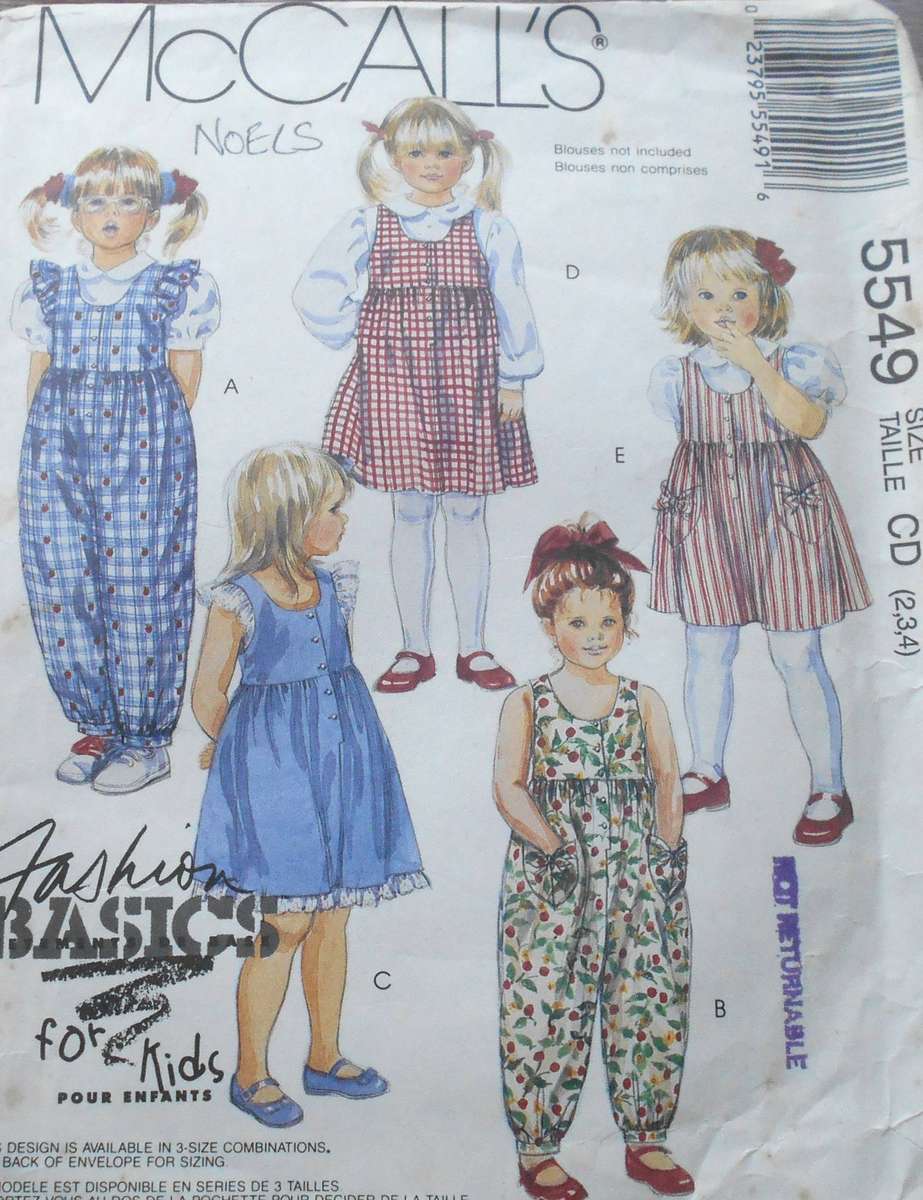 McCalls 5549 GIRLS JUMPSUIT & PINAFORE SIZE 2-3-4 YEARS COMPLETE CUT TO 4 YEARS