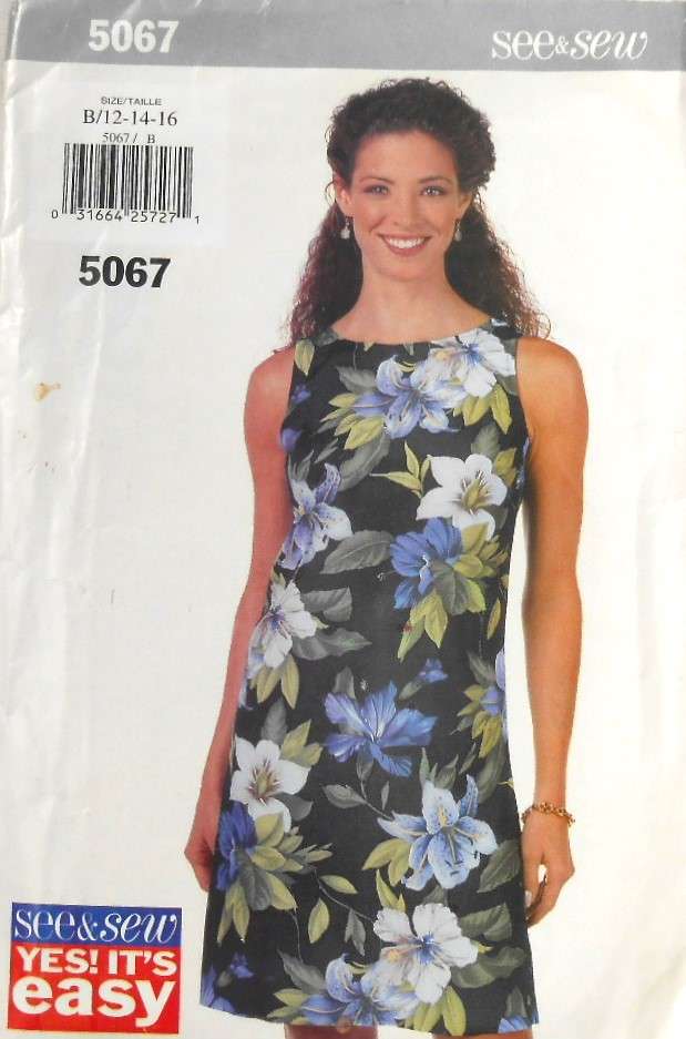 BUTTERICK 5067 A-LINE DRESS SIZE 12-14-16 COMPLETE-CUT TO 16