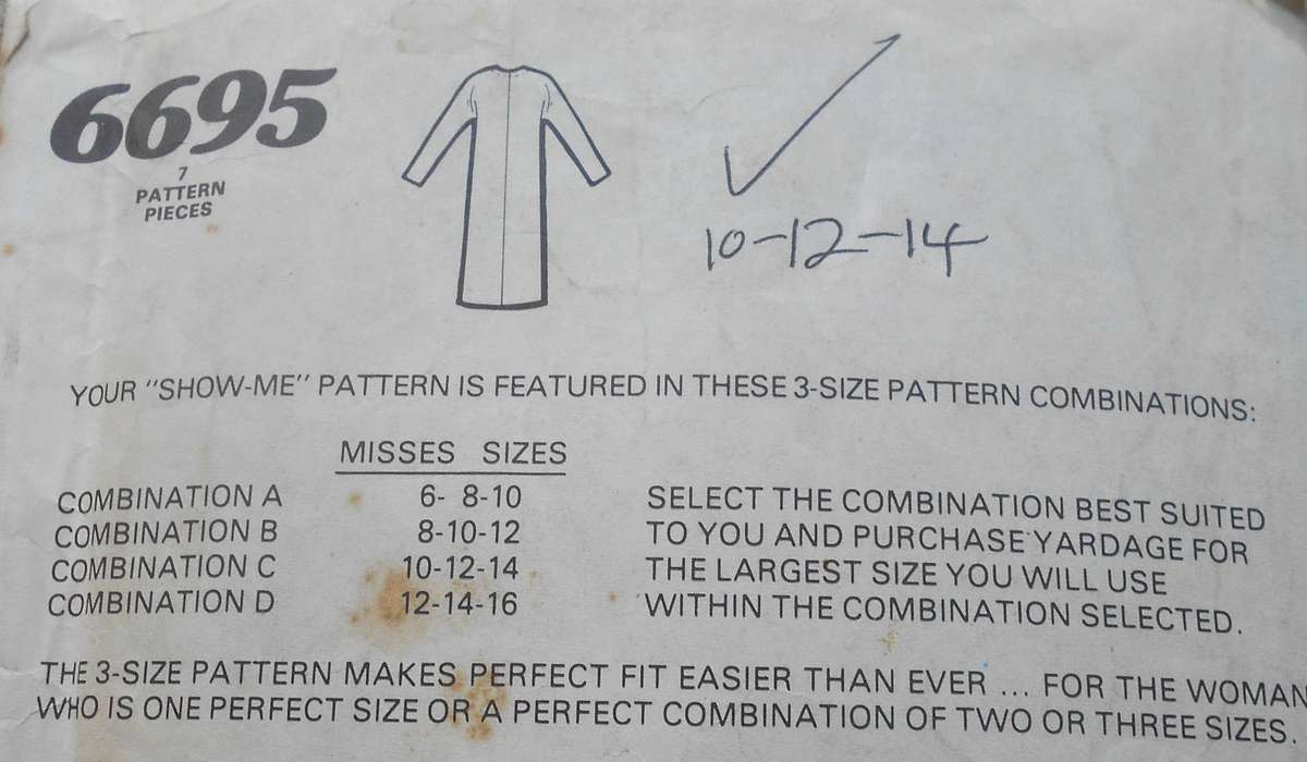 McCalls 6695 PULLOVER KNIT DRESS WITH KIMONO SLEEVES SIZE 10-12-14 COMPLETE