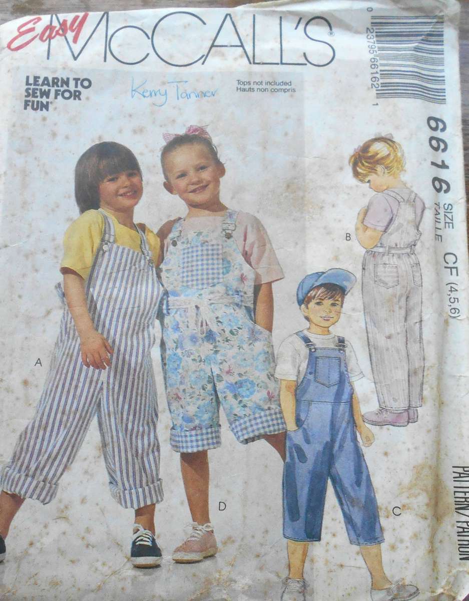 McCalls 6616 KIDS OVERALLS IN 2 LENGTHS SIZE 4-5-6 YEARS COMPLETE-CUT TO 6