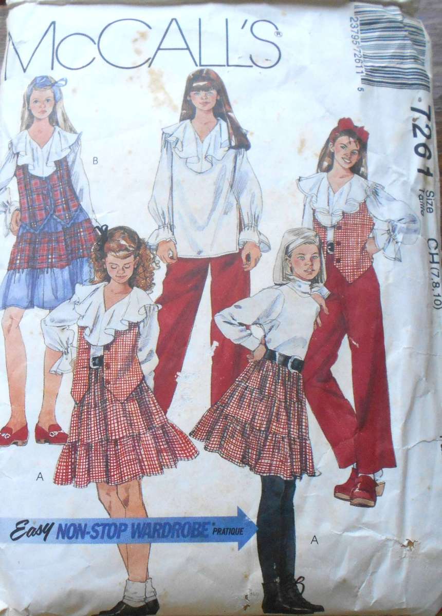 McCalls 7261 GIRLS LINED WAISTCOAT-BLOUSE-PULL ON SKIRT & PANTS SIZE 7-8-10 YEARS COMPLETE+REFOLDED