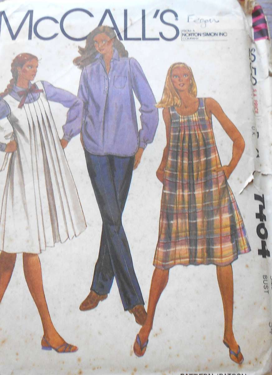 McCalls 7464 MATERNITY PINAFORE-DRESS-SHIRT-PANTS SIZE 12 BUST 34 COMPLETE-UNCUT-F/FOLDED