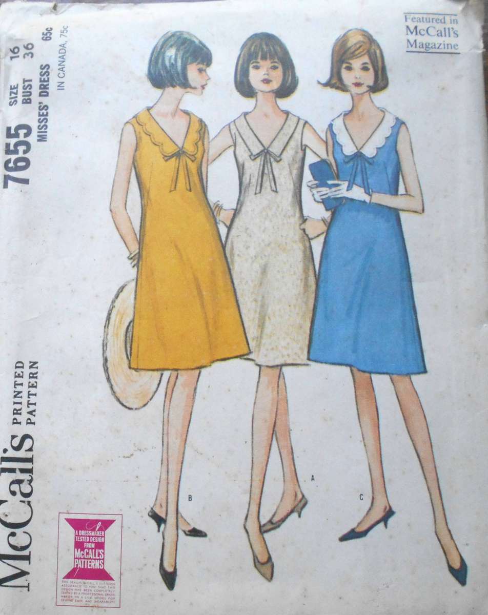 V/VINTAGE McCalls 7655 LIGHTLY FITTED & FLARED DRESS SIZE 12 BUST 32 COMPLETE-ZIPLOC