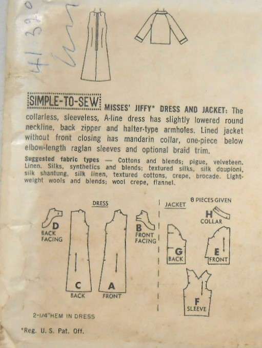 SIMPLICITY 6775 ONE PIECE DRESS & JACKET SIZE 14 BUST 14 COMPLETE