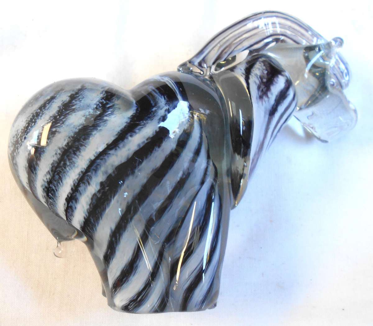 HANDMADE NGWENYA GLASS LARGE ZEBRA - MADE IN THE KINGDOM OF SWAZILAND IN EXCELLENT CONDITION