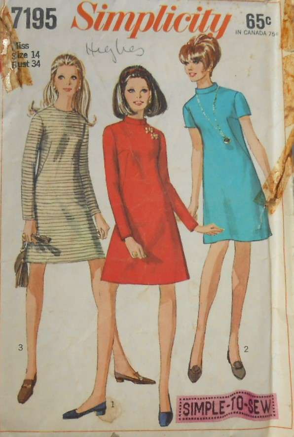 SIMPLICITY 7195 ONE PIECE A-LINE DRESS SIZE 14 BUST 14 COMPLETE