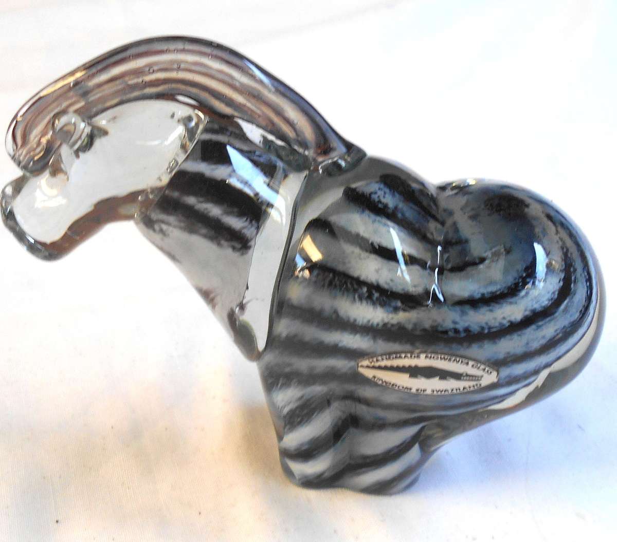 HANDMADE NGWENYA GLASS LARGE ZEBRA - MADE IN THE KINGDOM OF SWAZILAND IN EXCELLENT CONDITION