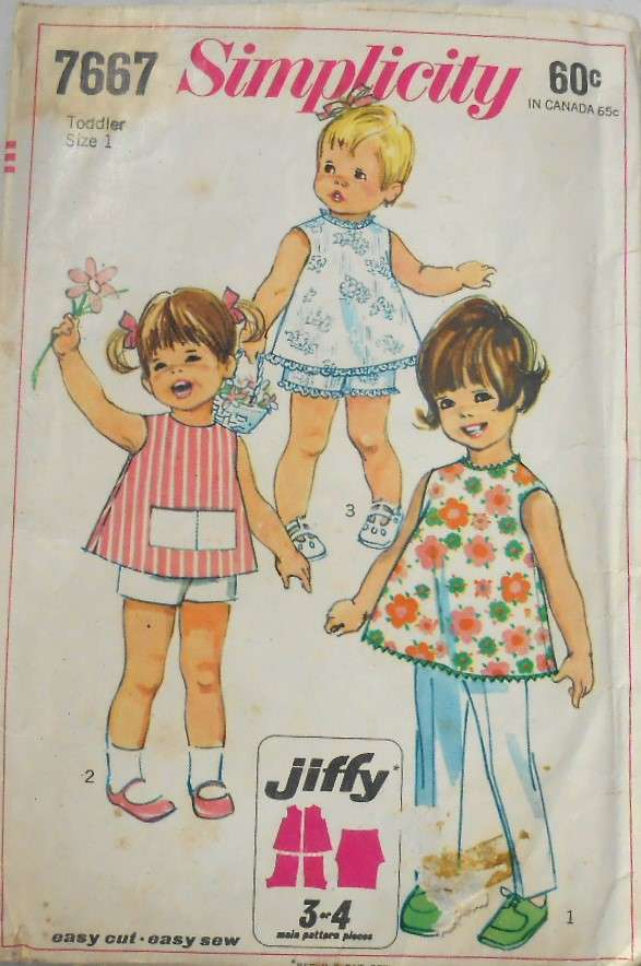 SIMPLICITY 7667 TODDLERS OVERBLOUSE-PANTS-SHORTS SIZE 1 YEAR COMPLETE