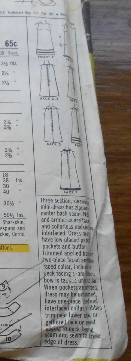 VINTAGE McCalls 8744 MINI DRESS-6 VERSIONS SIZE 18 BUST 38 COMPLETE-NO SEWING INSTRUCTIONS SUPPLIED