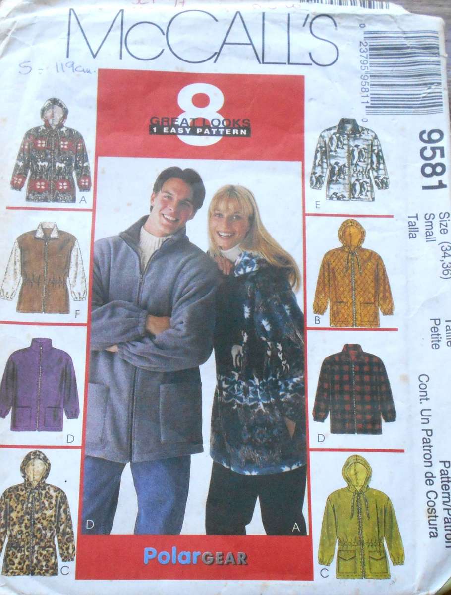 McCalls 9581 SWEATSHIRT & HOODIE SIZE BUST 34 -36 COMPLETE- NO SEWING INSTRUCTIONS