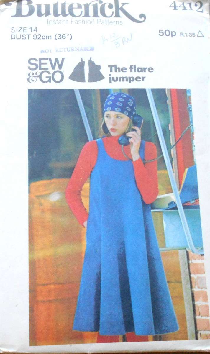 BUTTERICK 4412 PINAFORE SIZE 14 BUST 92 CM COMPLETE-UNCUT-F/FOLDED