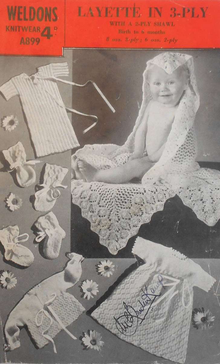 WELDONS A899 LAYETTE IN 3 PLY WITH A 2 PLY SHAWL - BIRTH TO 6 MONTHS