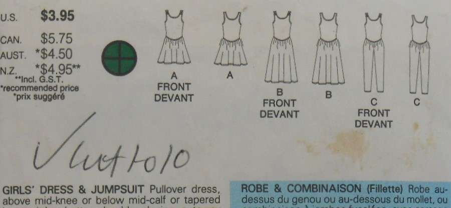 BUTTERICK 5620 GIRLS DRESS & JUMPSUIT SIZE 7-8-10 YEARS-COMPLETE-CUT TO 10 YEARS