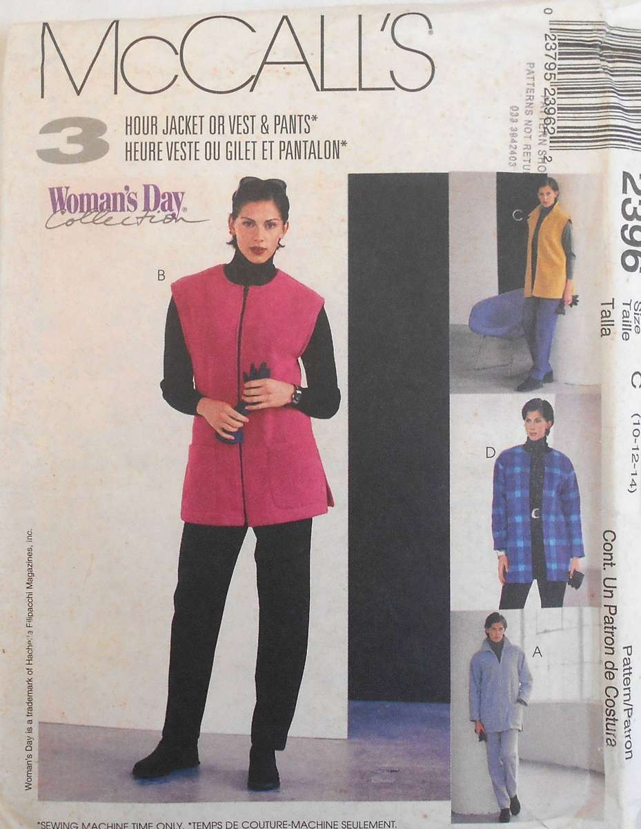 McCalls 2396 UNLINED JACKET-WAISTCOAT-PULL ON PANTS SIZE 10-12-14 COMPLETE-UNCUT-F/FOLDED