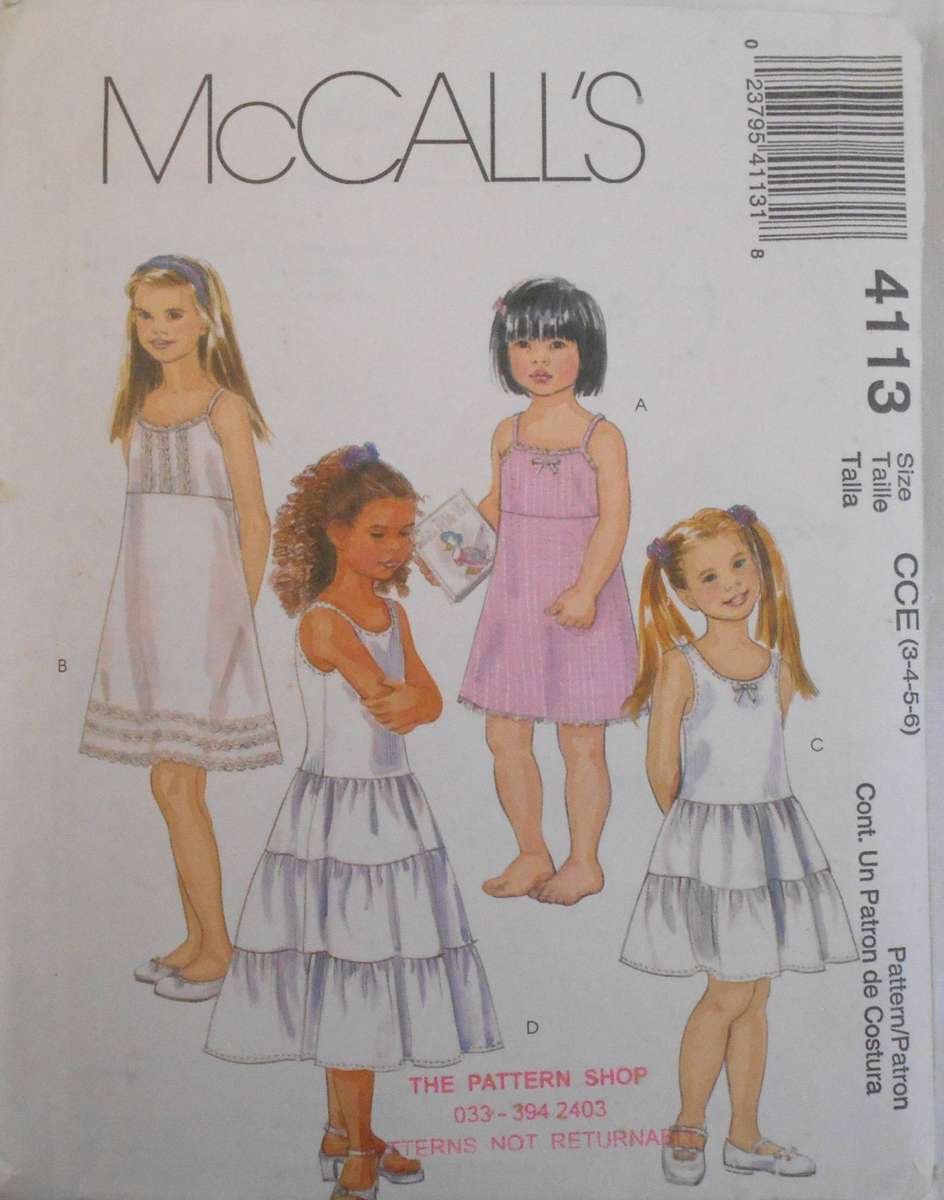 McCalls 4113 GIRLS SLIPS SIZE 3-4-5-6 YEARS COMPLETE CUT TO 6