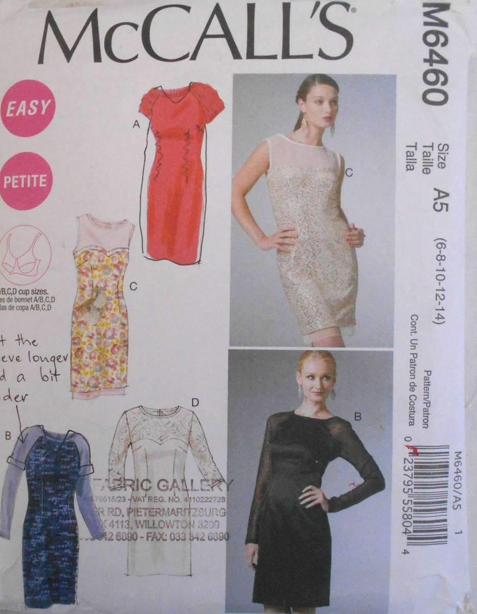 McCalls M6460 FITTED DRESS WITH NECK BINDING SIZE 6-8-10-12-14 COMPLETE-PART CUT TO 14