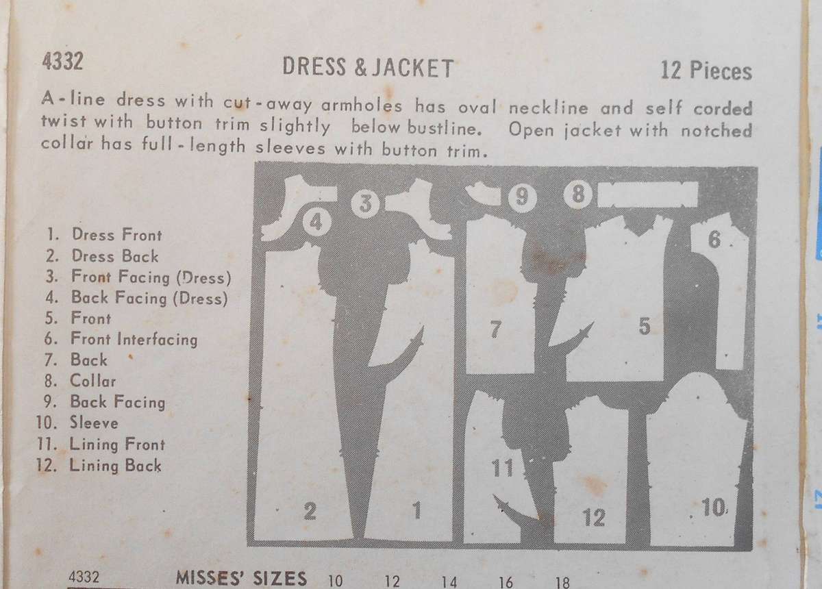 VINTAGE BUTTERICK 4332 DRESS & JACKET SIZE 12 BUST 32 COMPLETE
