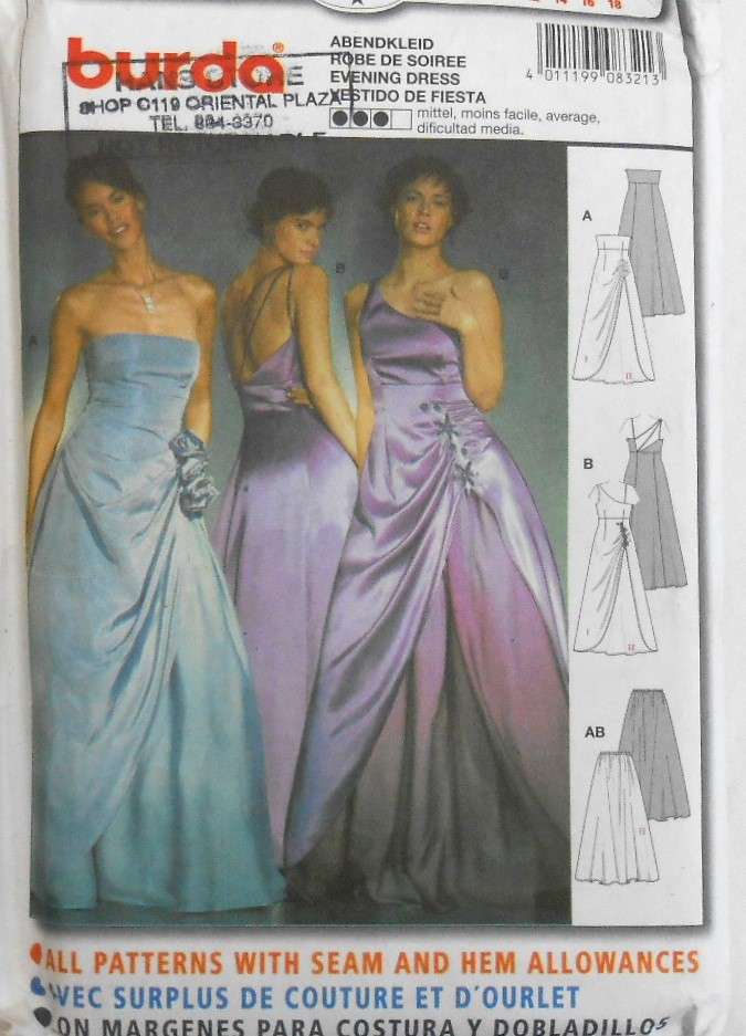 BURDA 8321 STUNNING EVENING DRESS WITH VARIATIONS SIZE 6 - 18 COMPLETE-CUT TO 18