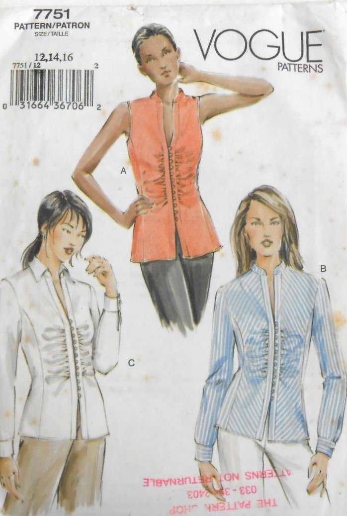 VOGUE 7751 SEMI FITTED PARTIALLY BIAS SHIRTS SIZE 12-14-16 COMPLETE CUT TO 16