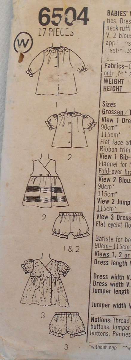 SIMPLICITY 6504 BABY'S WARDROBE SIZE-18 MONTHS-COMPLETE