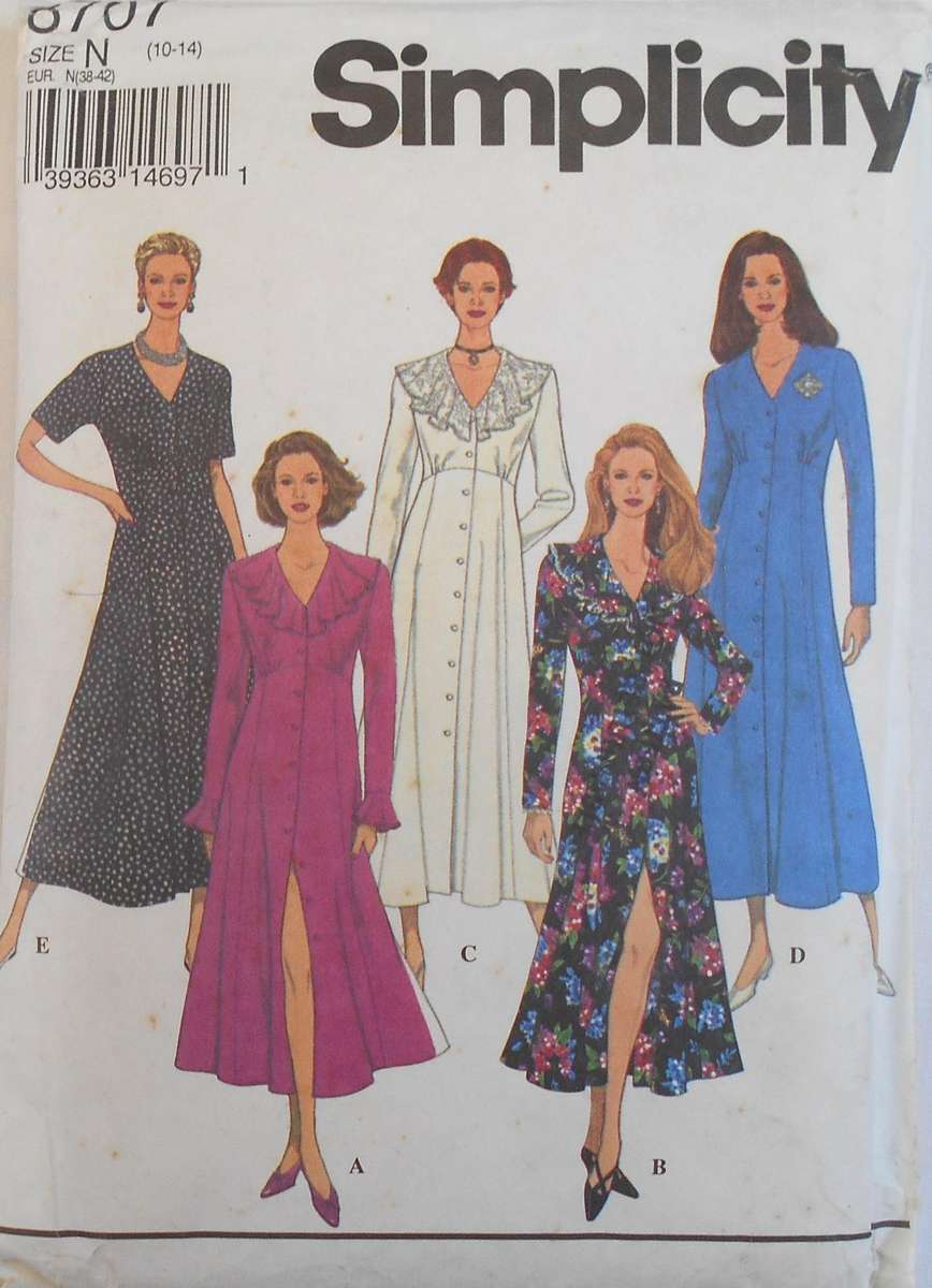 SIMPLICITY 8707 FIT & FLARED FRONT BUTTON DRESS SIZE-10-14 -COMPLETE-CUT TO 14