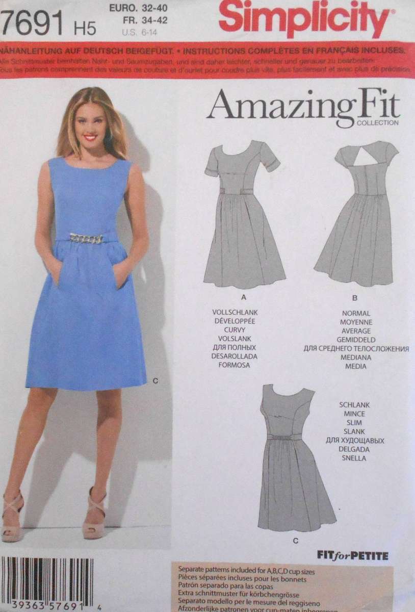 SIMPLICITY 7691 AMAZING FIT DRESS SIZE 6-14 COMPLETE-UNCUT-F/FOLDED