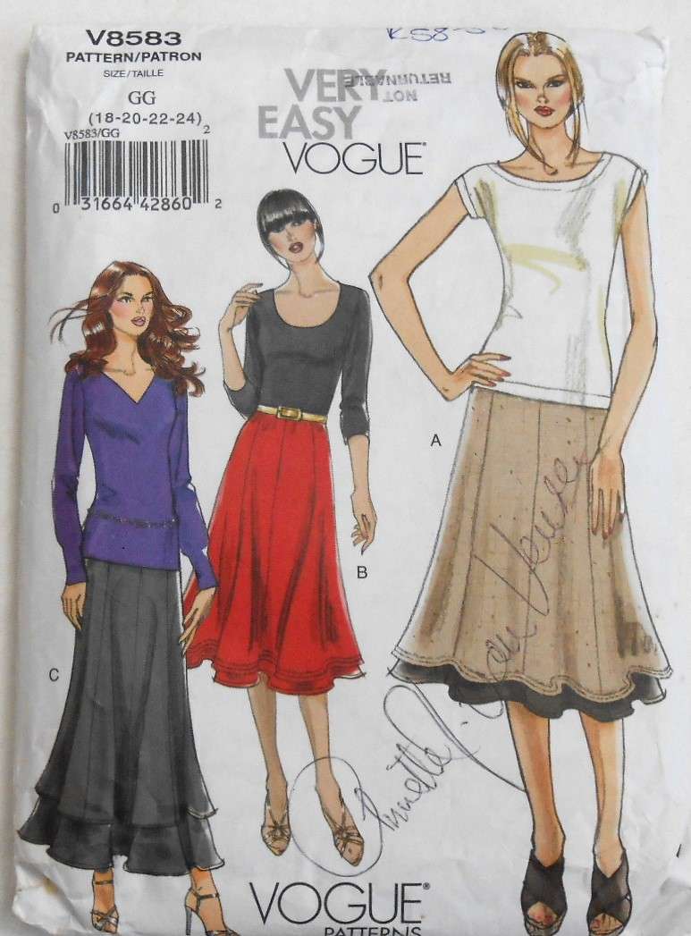 VOGUE V8583 PULL ON PANELLED SKIRTS SIZE 18-20-22-24 COMPLETE CUT TO 24