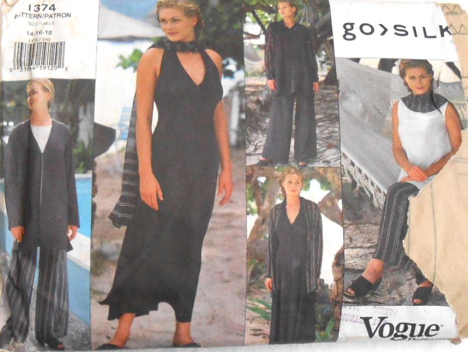 VOGUE 1374 JACKET-WAISTCOAT-DRESS-TOP-SHIRT-PANTS-SCARF SIZE 14-16-18-COMPLETE-PART CUT TO 16