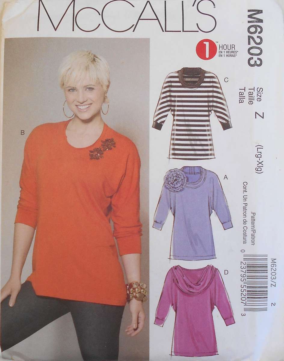 McCALLS M6203 TUNICS SIZE L-XL (16-22)-COMPLETE-UNCUT-F/FOLDED