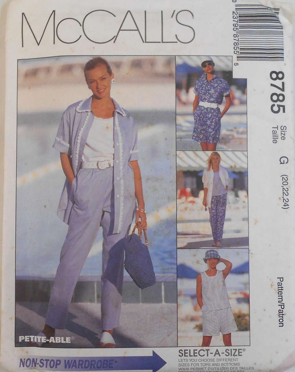 McCALLS 8785 SHIRT-TOP-PULL ON PANTS & SHORTS SIZE 20-22-24-COMPLETE-UNCUT-F/FOLDED