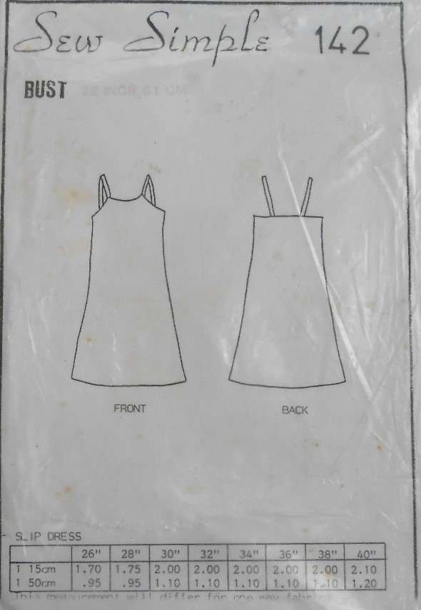 SEW SIMPLE PATTERNS 142 SLIP DRESS SIZE BUST 32" OR 83 CM