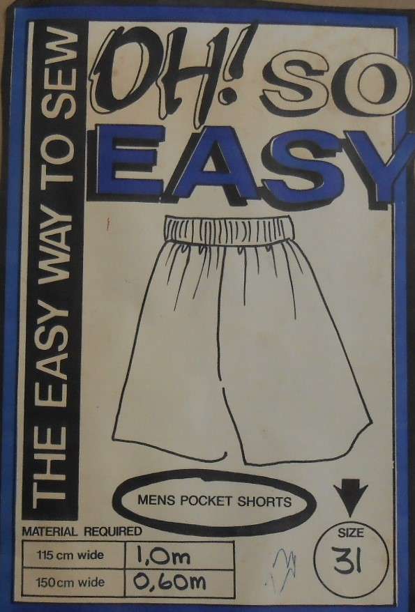 OH SO EASY PATTERNS MENS POCKET SHORTS SIZE 31"
